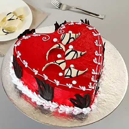 Decorated Red Heart Cake